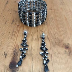 Prom Jewelry Black & Crystal Bracelet/Earrings